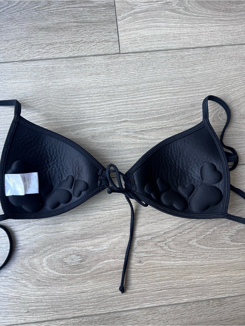 Black Padded Triangle Halter Bikini Top Lace-Up Front Tie Back Swimwear XS push